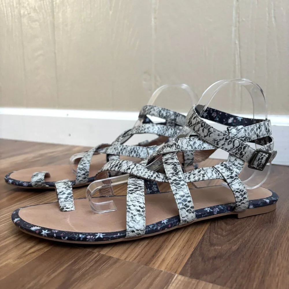Cabi Leather Athena Snakeskin Gladiator Sandals